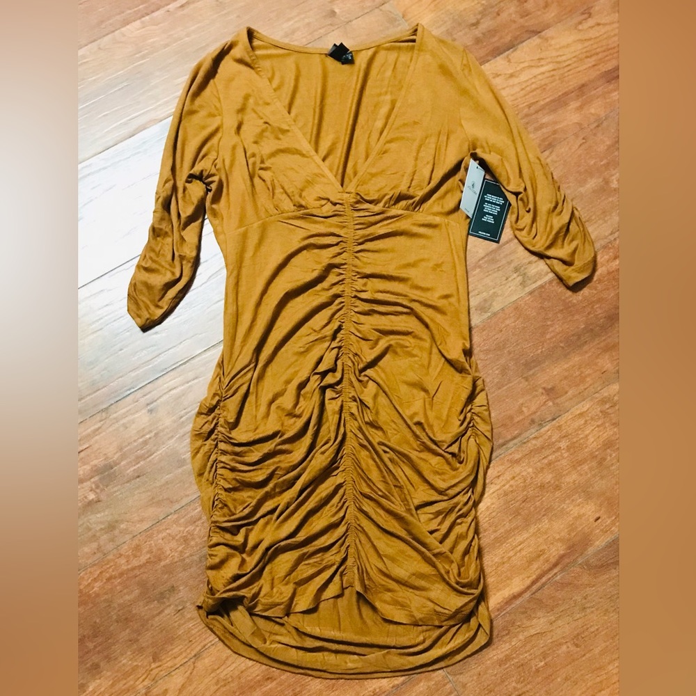 NWT Volcom Caramel V-Neck Dress With Ruching